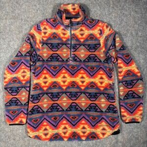 Simply Southern Fleece Pullover Womens M Orange Purple Aztec Colorful Zip